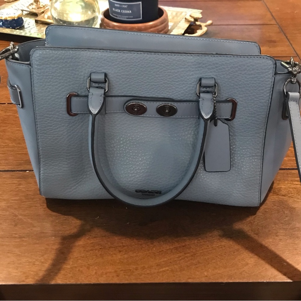 COACH Blake 25 Carryall Bubble Leather Pool Blue Satchel Crossbody Bag F55665